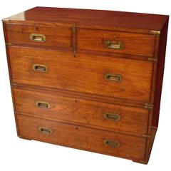 Antique 19th Century Teak Wooden Victorian Campaign Chest of Drawers