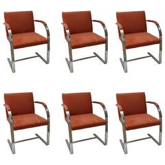 Set of Six Brno Flat Bar Chairs by Knoll in Polished Steel and Ultra Suede 2