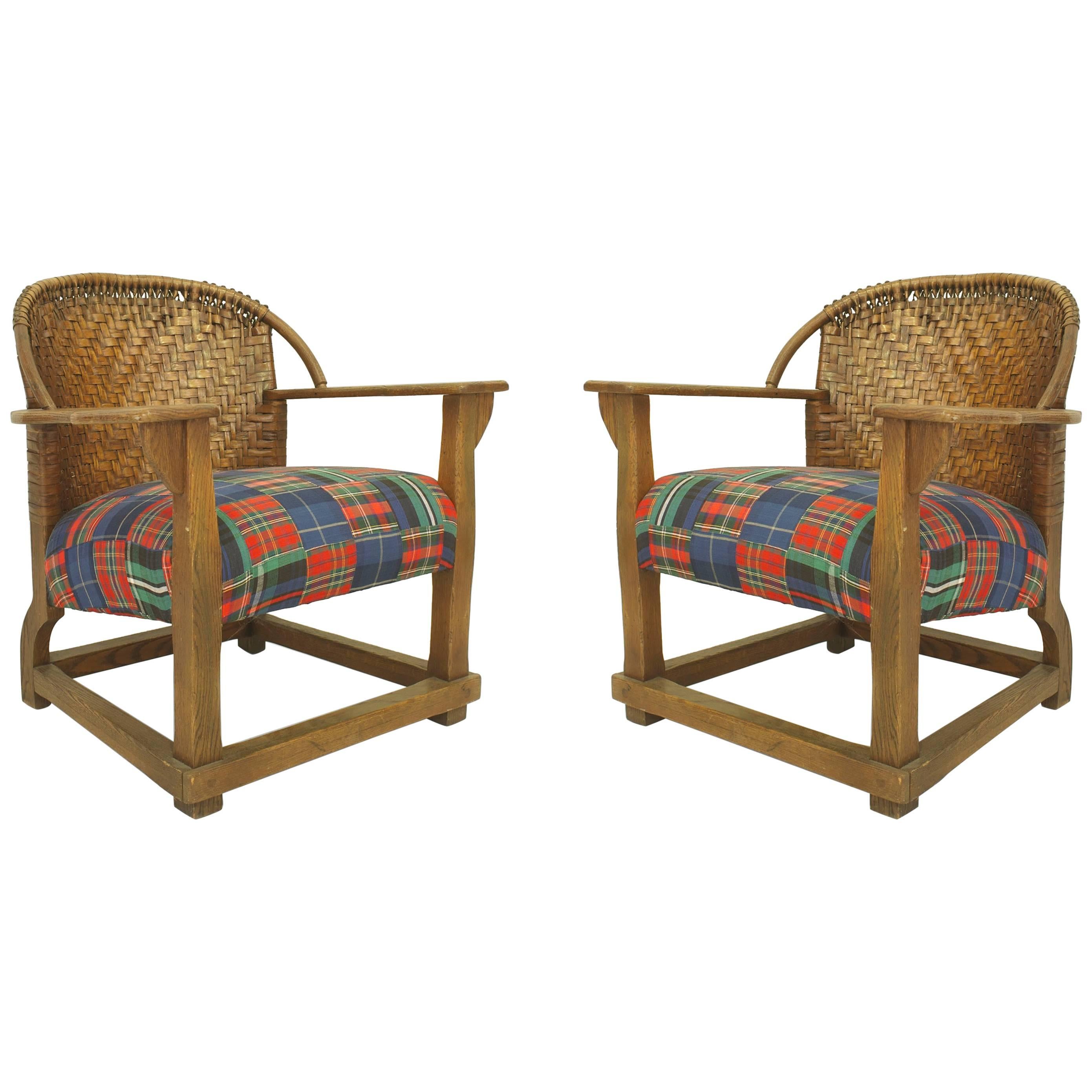 Pair of Old Hickory Plaid Armchairs