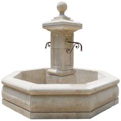 Carved Octagonal Limestone Centre Fountain from Provence