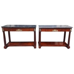 Pair of American Mahogany Figural Ormolu Marble Top Consoles, Circa 1810