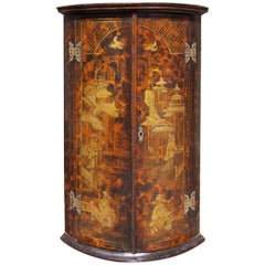 Antique English Chinoiserie Figural and Landscape Hanging Corner Cupboard, Circa 1770