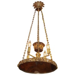 French Gilt Bronze and Foliage Argand Font Hanging Chandelier, Circa 1820