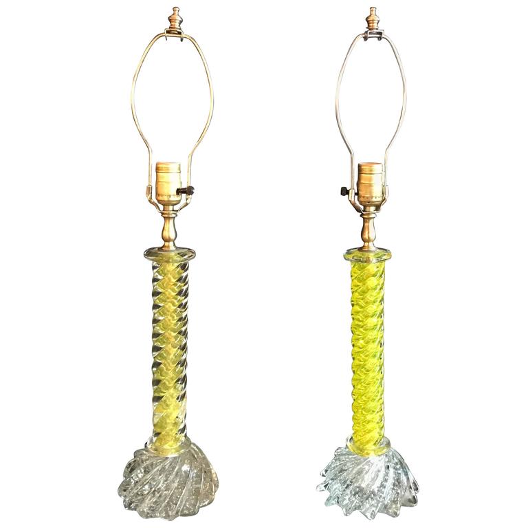 Pair Of Murano Glass Clear And Red Table Lamps At 1stdibs Pair Of Murano Glass Lemon Twist And Clear Table Lamps