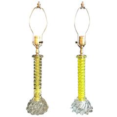 Pair of Murano Glass Lemon Twist and Clear Table Lamps