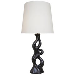 Important Free-Form Black Satin Ceramic Table Lamp