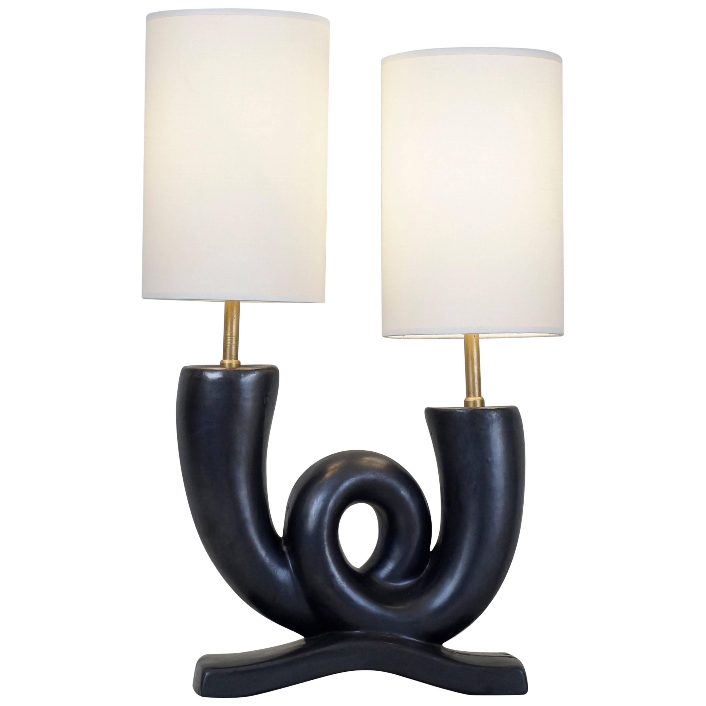 20th Century Black Satin Ceramic Table Lamp For Sale