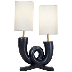 20th Century Black Satin Ceramic Table Lamp