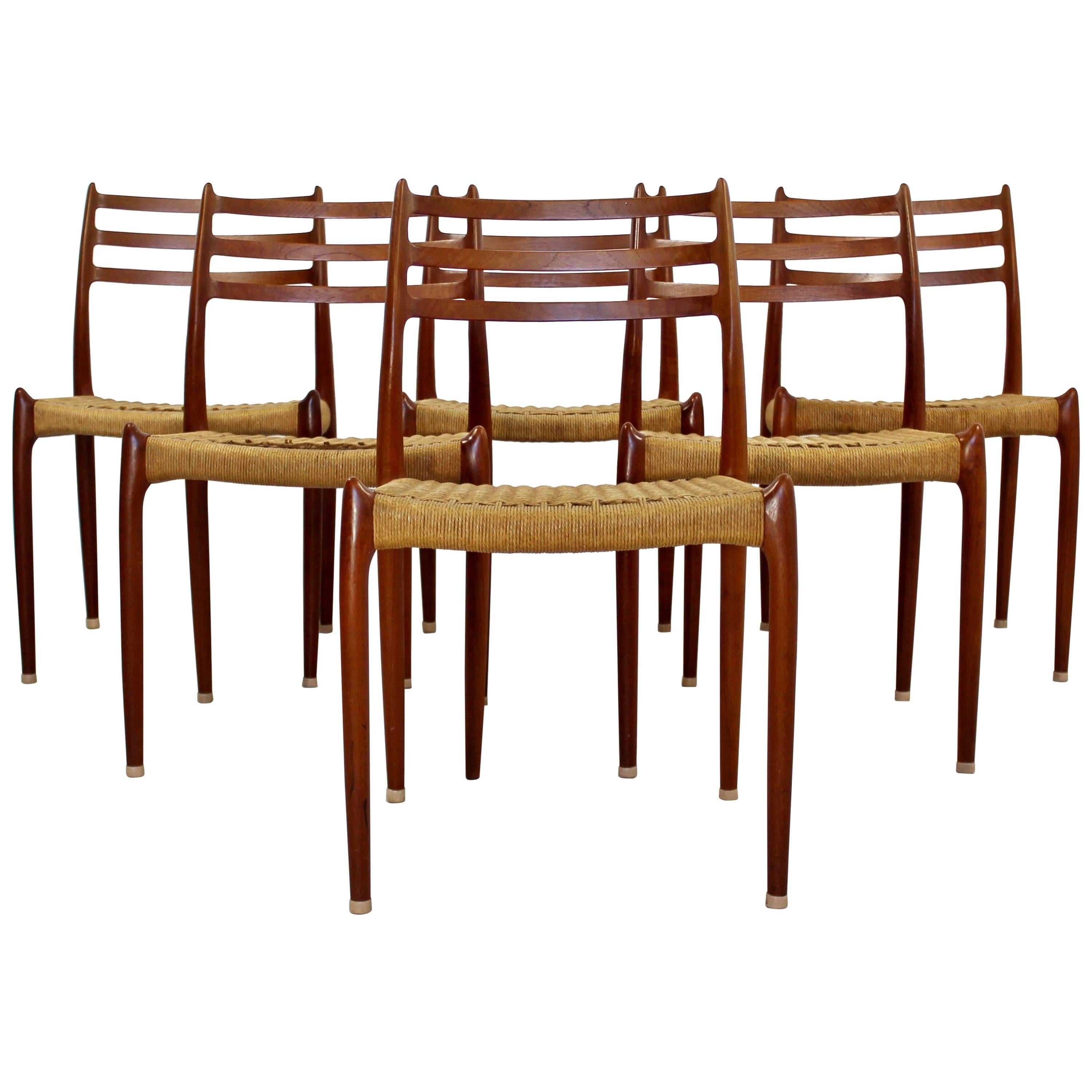 Mid-Century Danish Modern Set of Six Teak Cord Dining Chairs Jonsson for Moller