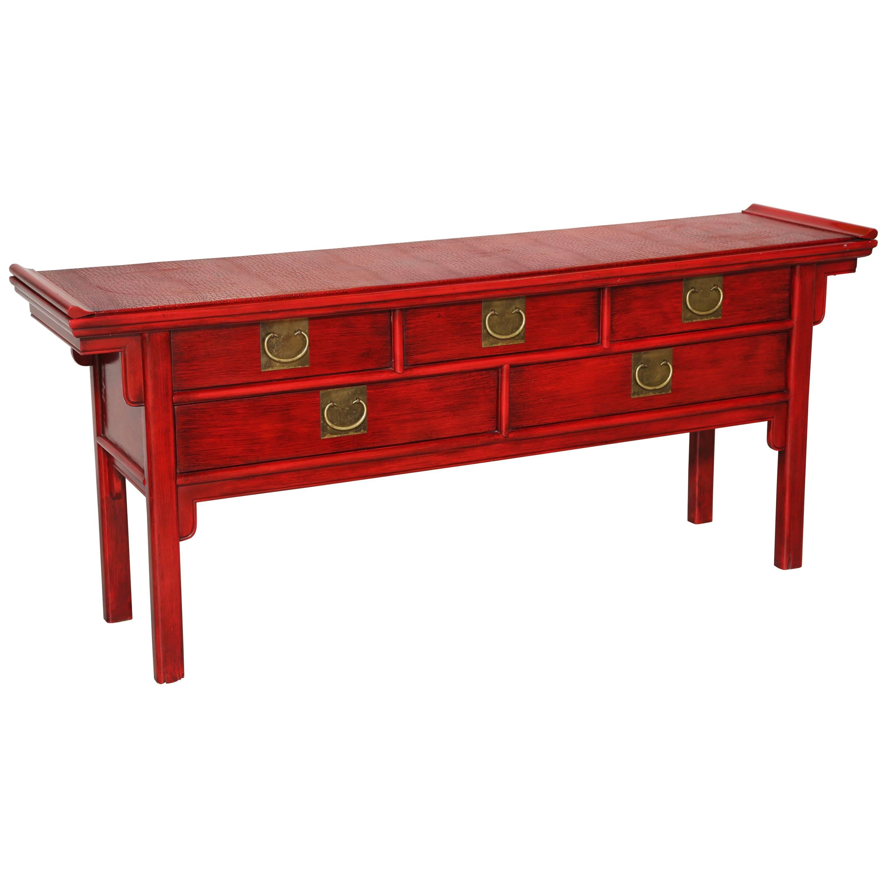 SALE!  SALE !SALE!  RED CONSOLE WITH FAUX SKIN oriental style  midcentury origin For Sale