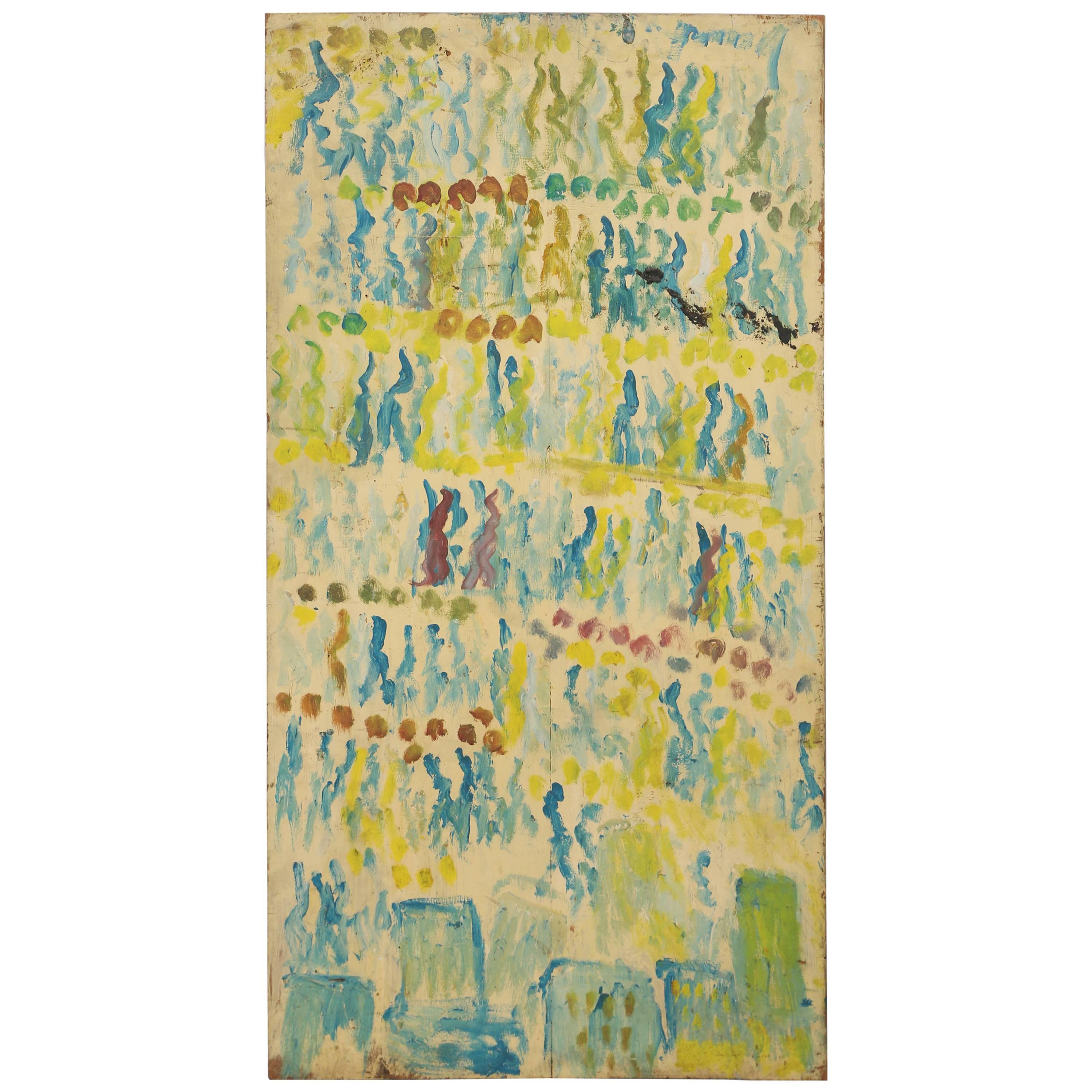Purvis Young "Rows of People." on Wood Abstract, Green on Green