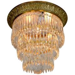 Three-Tier Cast Brass Crystal Flush Mount