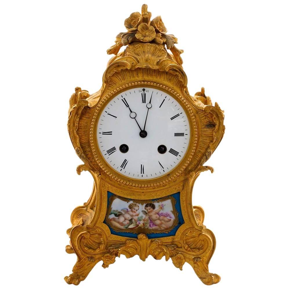 Late 19th Century French Sèvres Porcelain and Ormolu Mantel Clock For Sale
