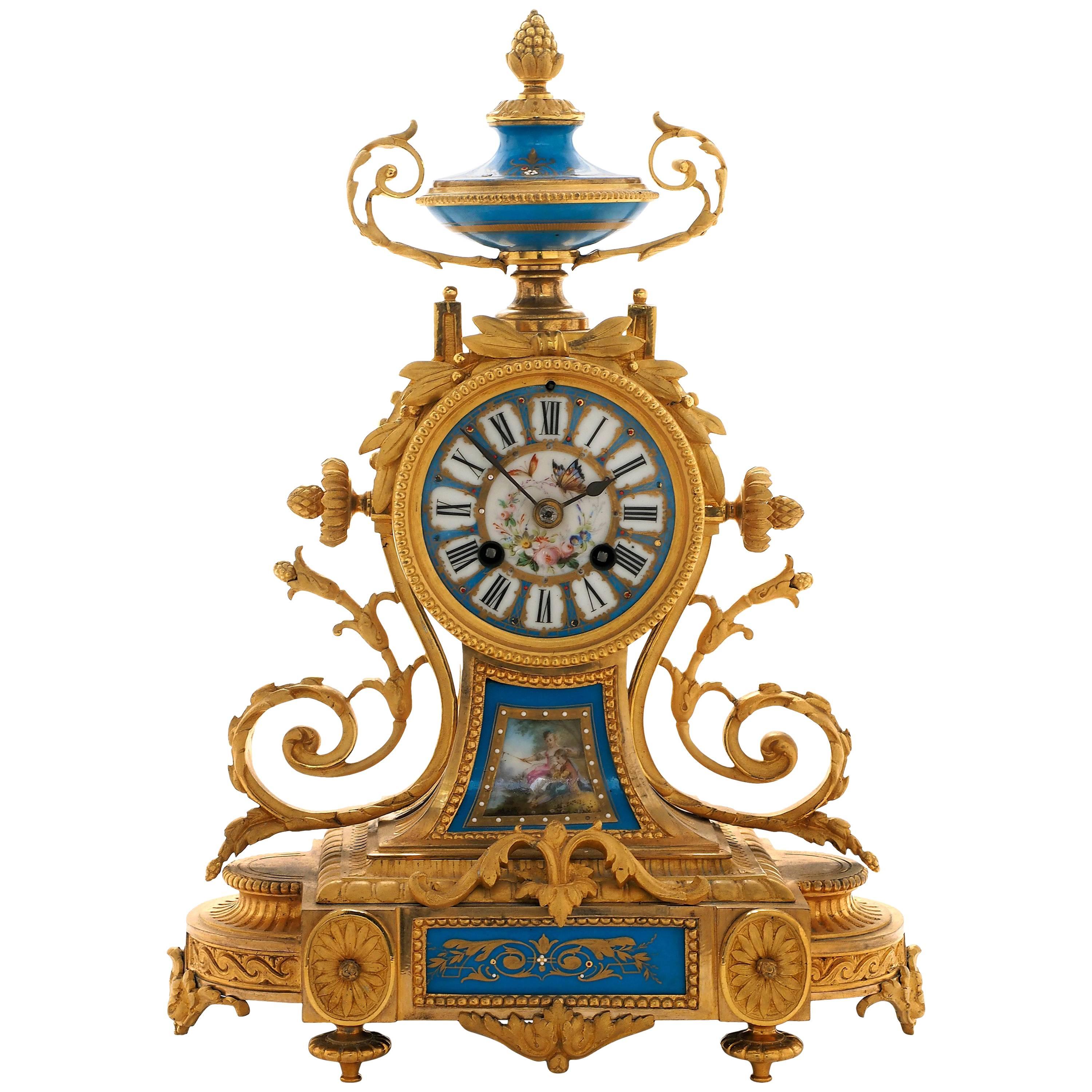 Late 19th Century French, Ormolu and Blue Sèvres Porcelain Clock For Sale