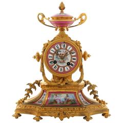 19th Century French Ormolu and Pink Sèvres Porcelain Mantel Clock