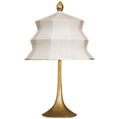 Pagoda Table Lamp Console Lamp Silk Shade Silvered Glass Tip Glossy Brass 7
