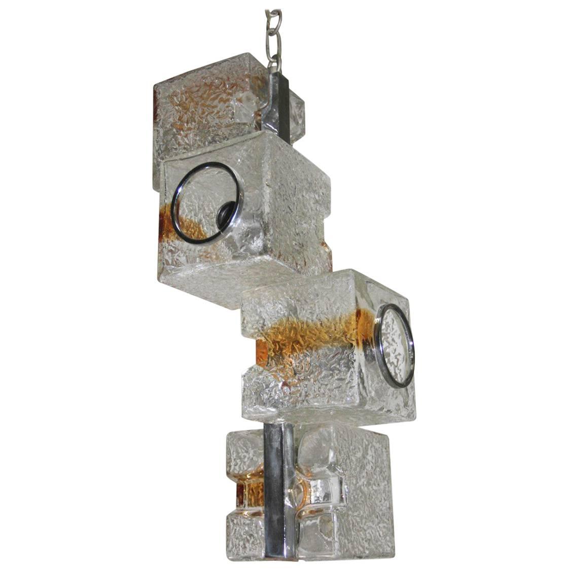 VeArt Sculpture Cube Design Chandelier 1970s Murano Art Glass For Sale