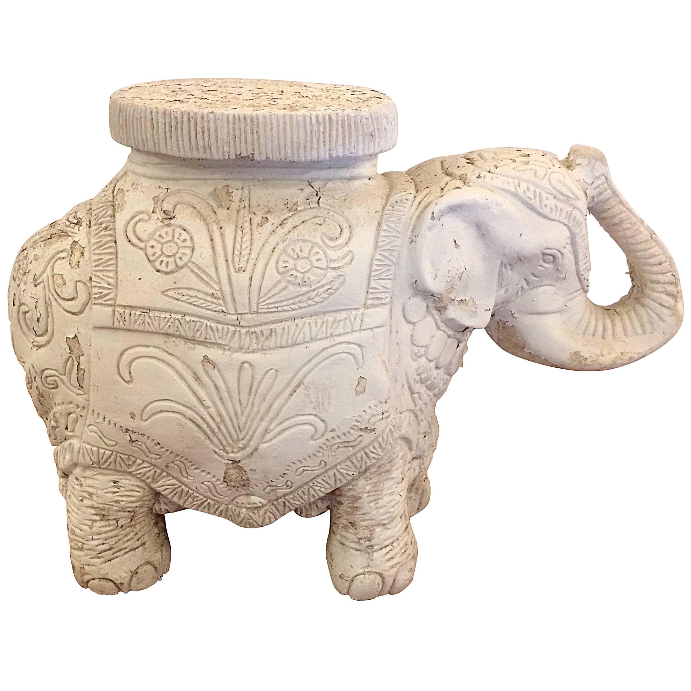 Rustic Plaster and Cement Elephant Side Table and Garden Seat For Sale