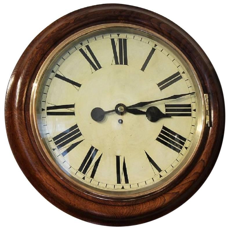 Late 19th Century Large Oak Cased Fusee Wall Clock For Sale