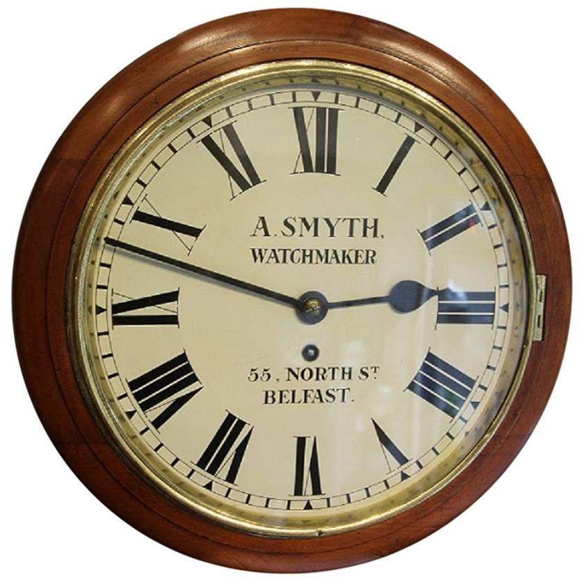 Late 19th Century Mahogany Wall Clock Signed A.Smyth Watchmaker Belfast