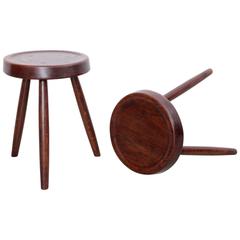 Pair of French Solid Oak Stools, 1950s 2