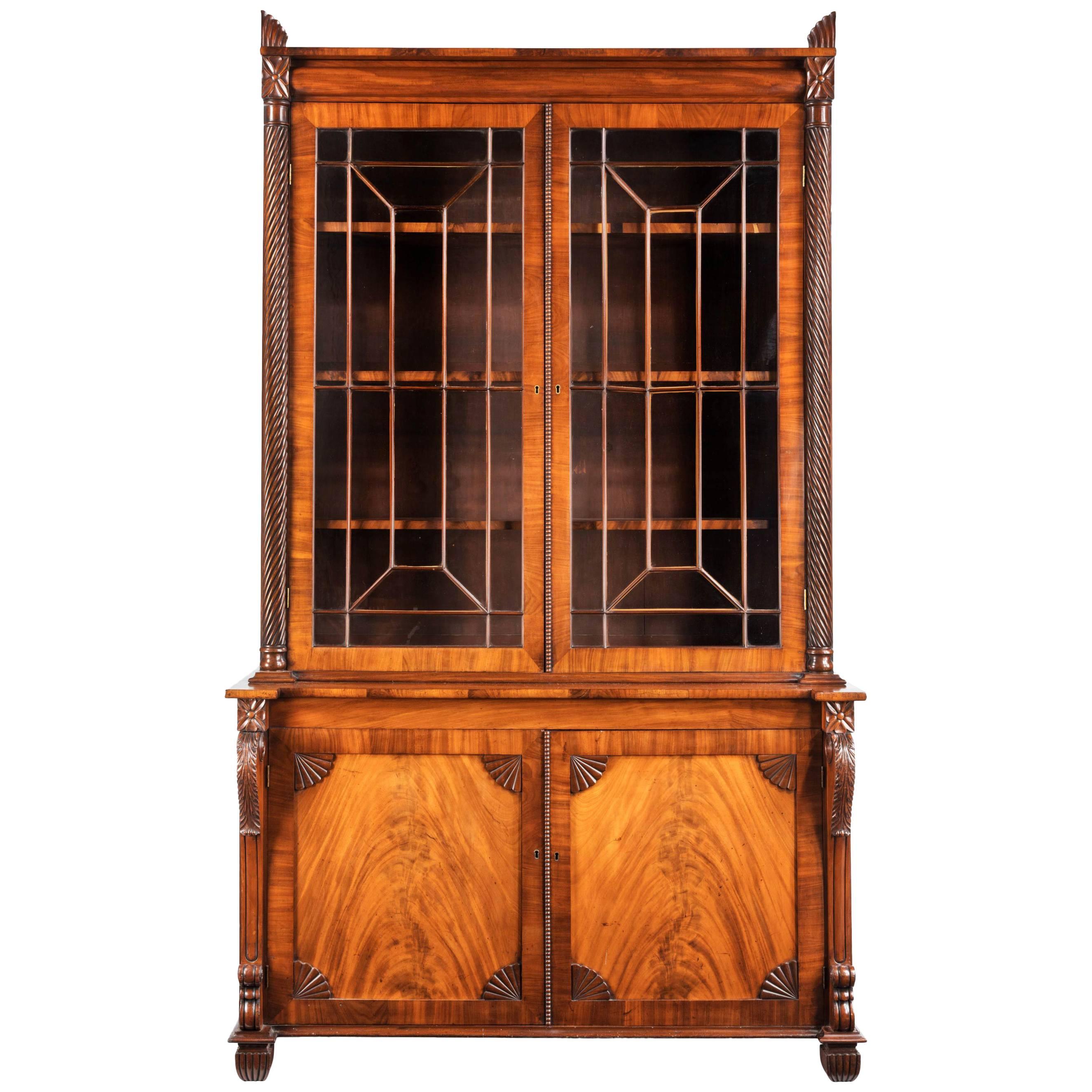 Regency Period Mahogany Bookcase with Matching Flared Panels to the Bottom Doors