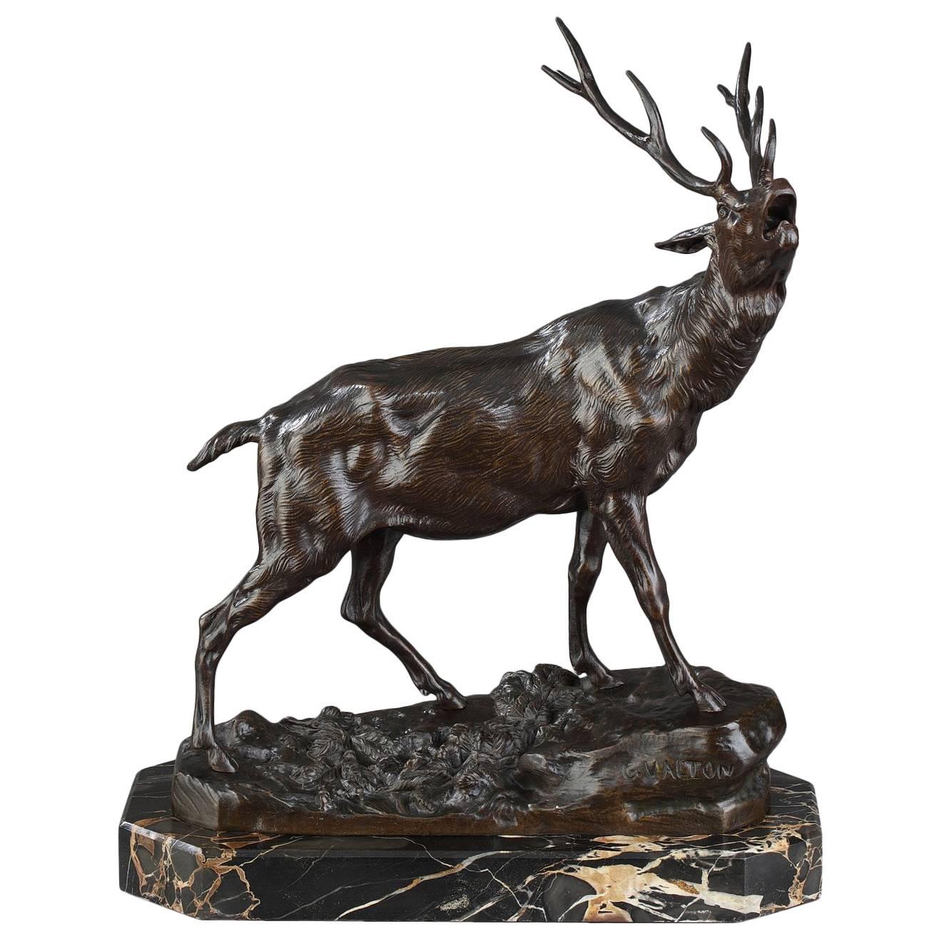Bronze Sculpture "The Calling Stag" by Charles Valton