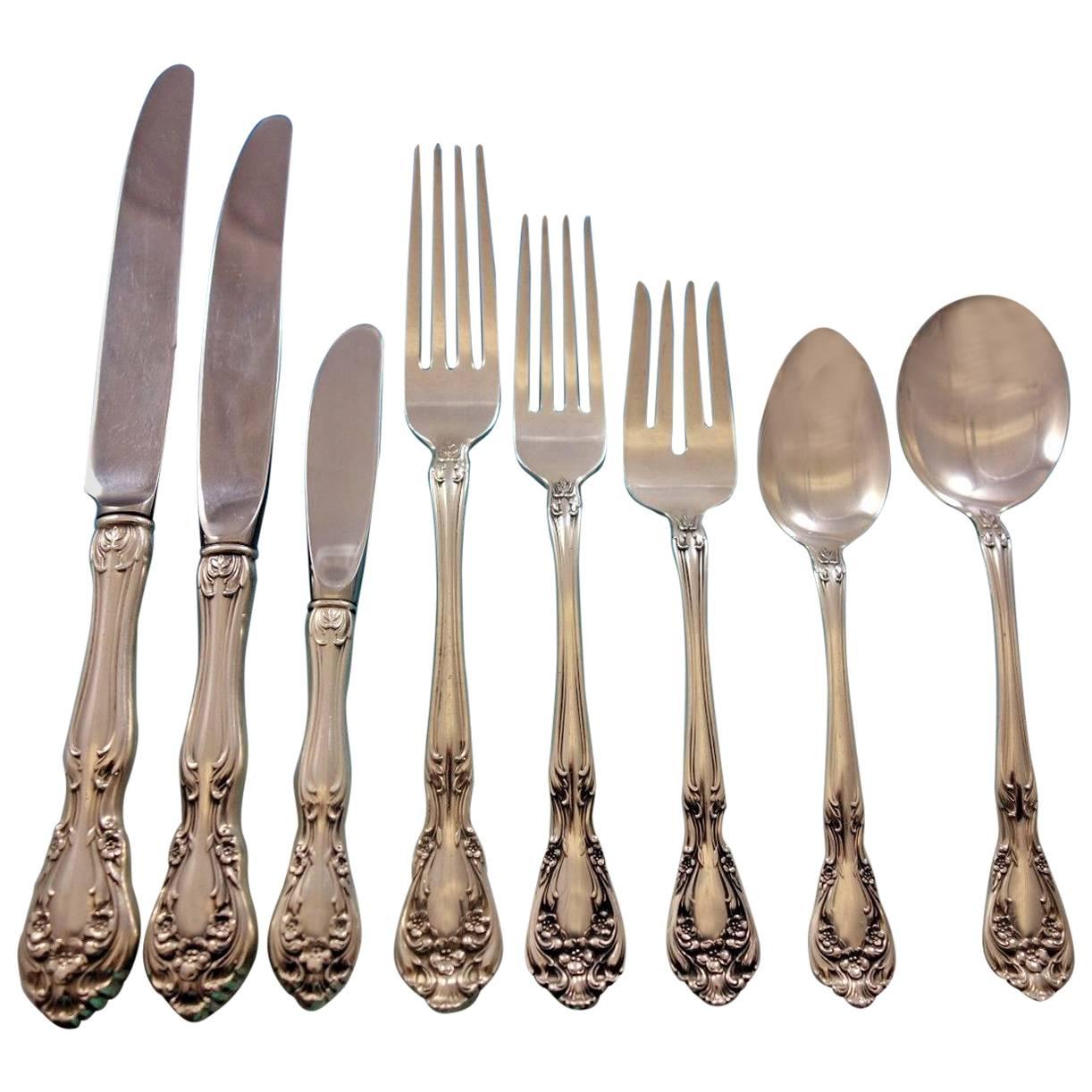 Chateau Rose by Alvin Sterling Silver Flatware Set for 8 Dinner Service 74 Pcs For Sale