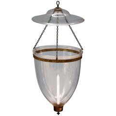 Antique Large Early 19th Century English Regency Glass Bell Jar Lantern with Smoke Bell