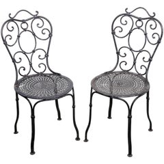 Antique Early Pair of 19th Century French Wrought Iron Garden Chairs