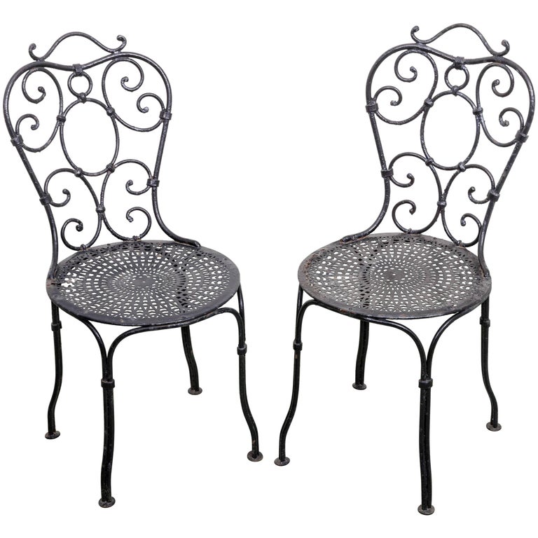 Pair of 19th Century French Wrought Iron Garden Chairs For Sale at 1stdibs