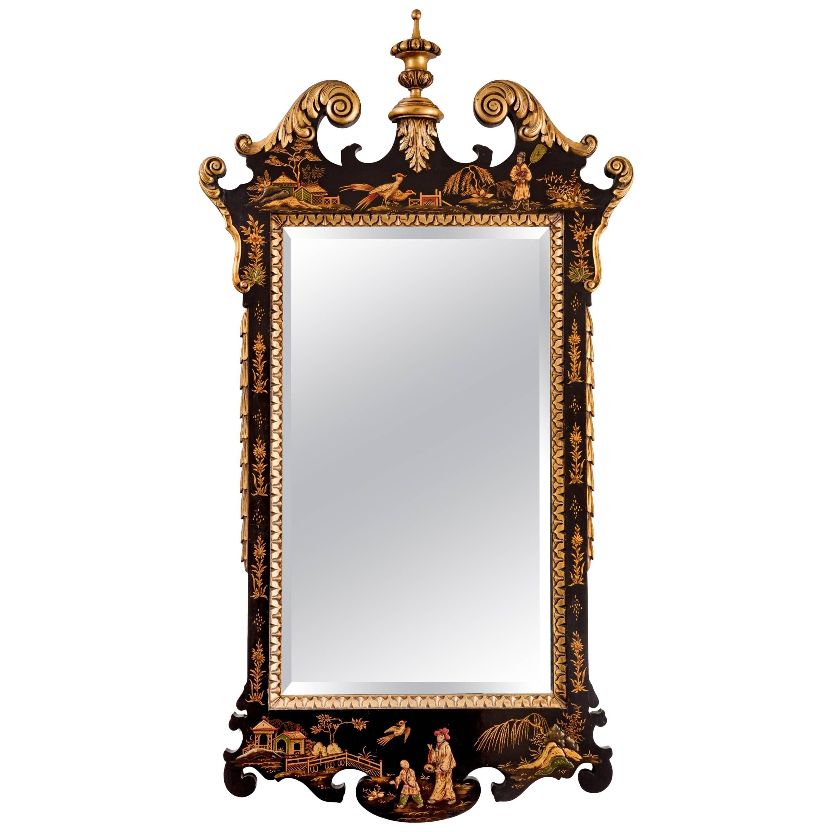 Baroque style Gilded and Black Japanned Mirror, 20th century For Sale