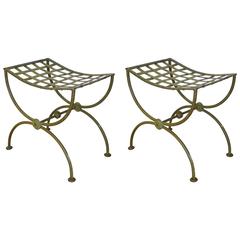 Antique 20th Century Small Benches, Lacquered Wrought Iron