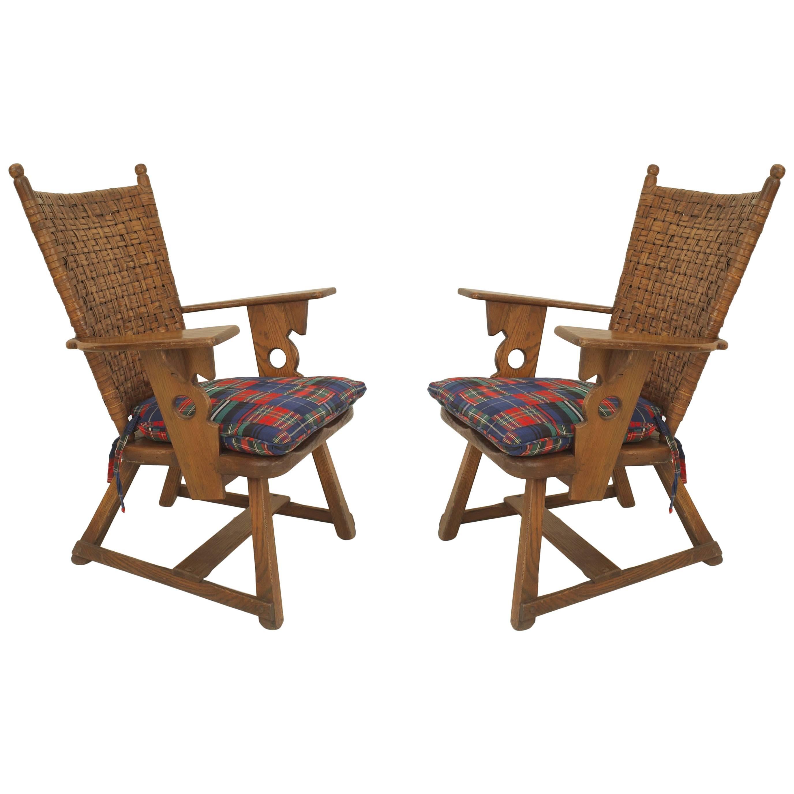 Pair of Old Hickory Plaid Armchairs