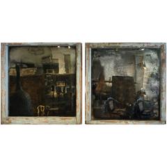 Pair of Industrial Mirrors Silver Mirror Robbins Egg Blue Paint 4