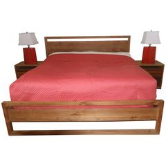 Modern Crafted Matte Washed Oak Organic King Bedroom Set-Bed, Night Tables, Lamps