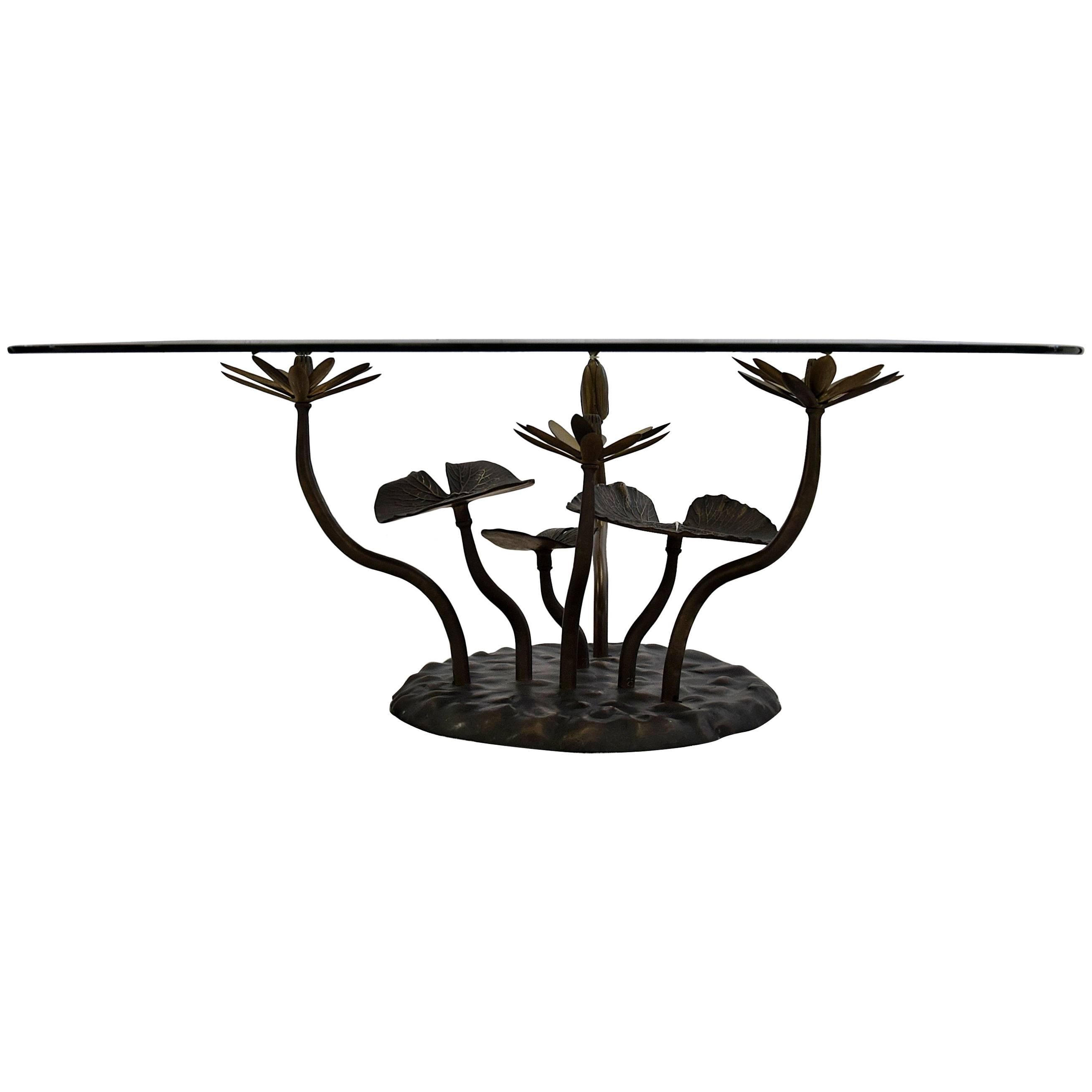 Mid-Century Modern Brass Lotus Coffee Table For Sale