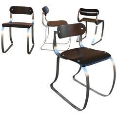 Vintage Brushed Steel and Ebonized Maple Health Chairs by Herman Sperlich for Ironrite