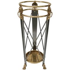 Vintage Maison Jansen, Neoclassical Style Umbrella Stand, Stainless Steel, Brass, Italy