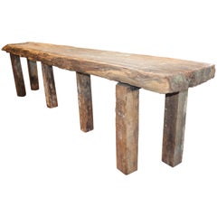 Antique Organic Form Reclaimed Plank Top Serving Table