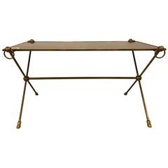 Hollywood Regency Neoclassical Bronze Ebonized Glass Top Coffee or Low Table