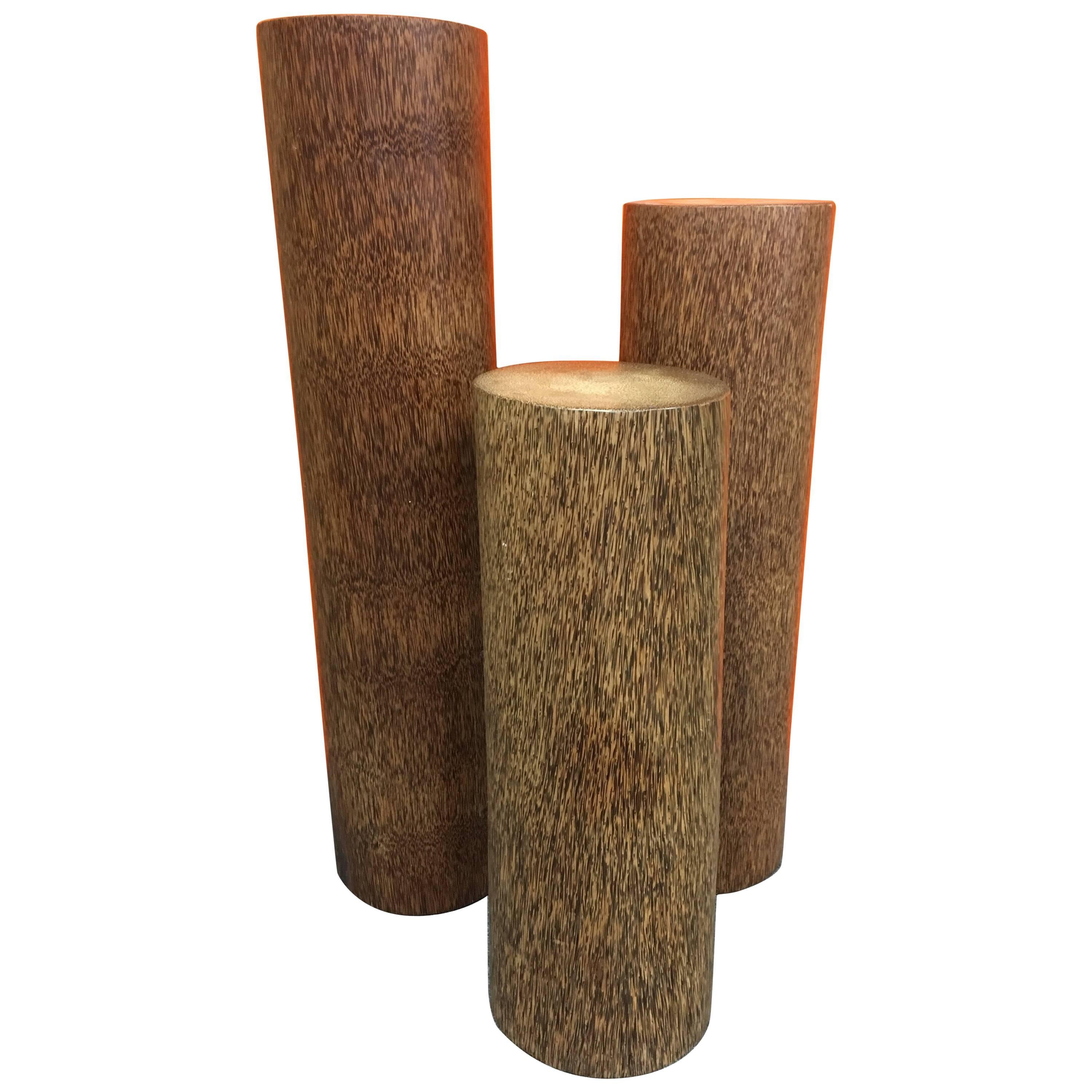Nice Set of Three Coconut Wood Tree Stump Pedestals