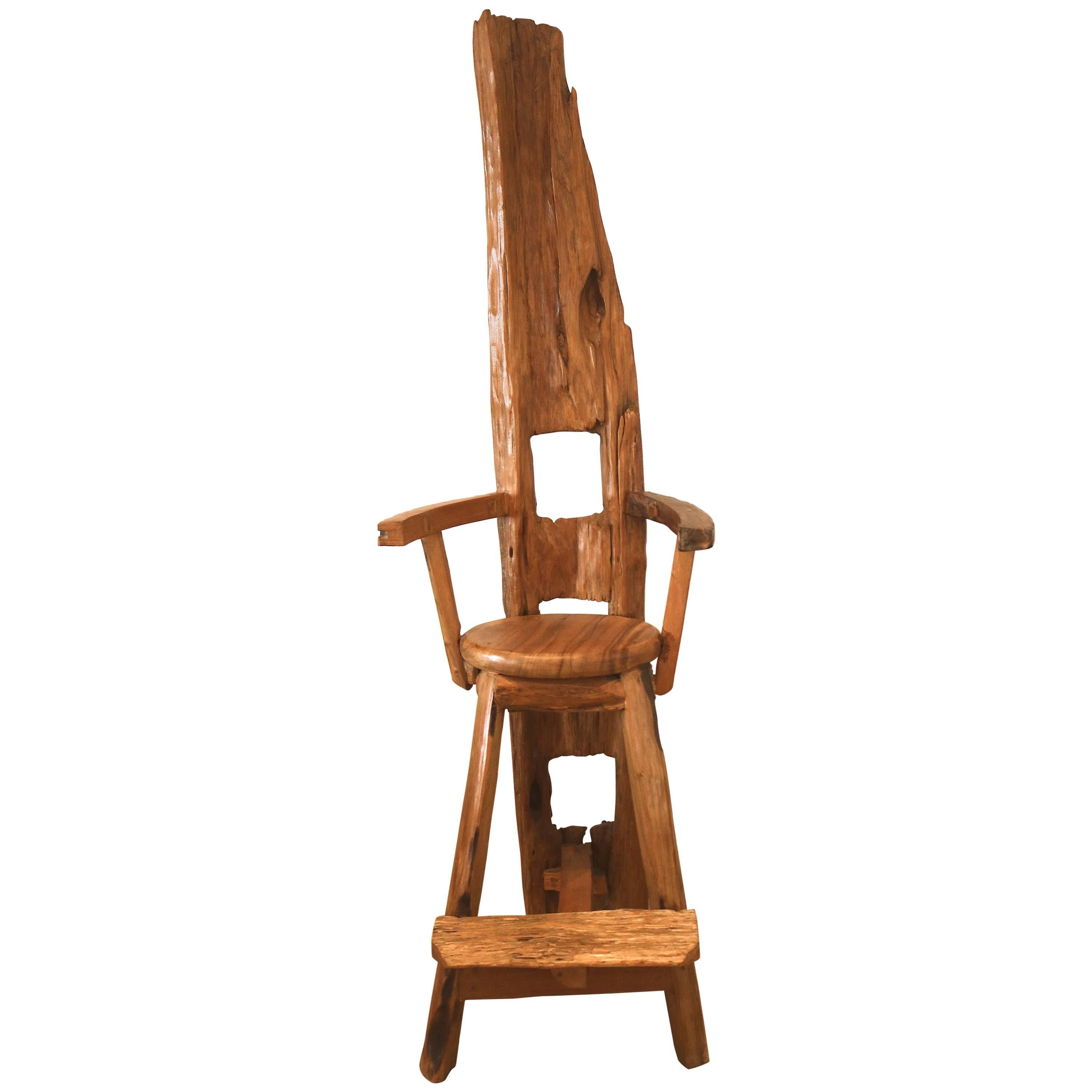 77" High Artisan Wood Throne Arm Chair-one of a Kind Art Sculpture For Sale
