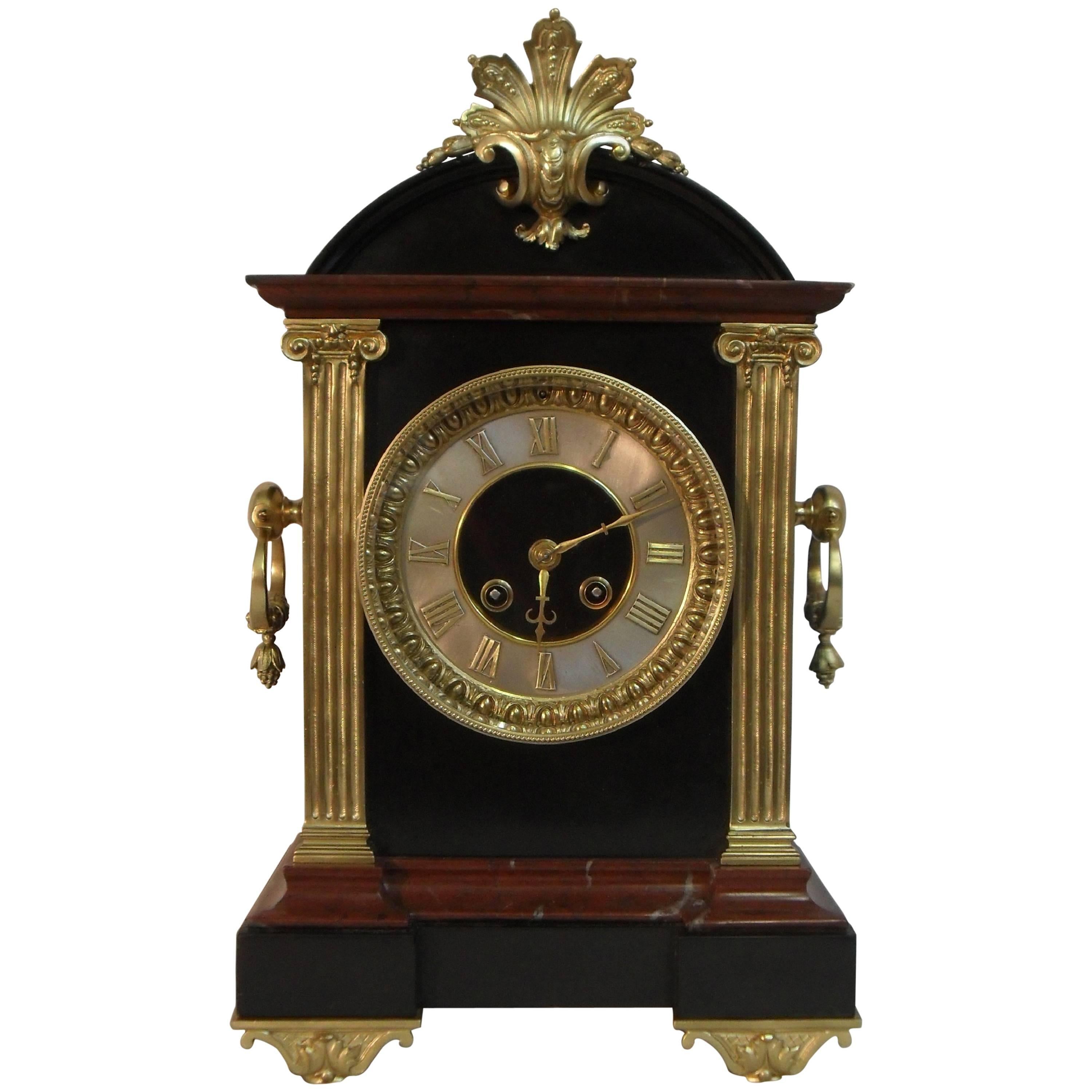 French Belle Epoque Black Slate and Marble Mantel Clock
