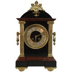 Antique French Belle Epoque Black Slate and Marble Mantel Clock