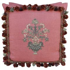 Pair of Metallic & Chenille Appliqued Linen Pillows by Melissa Levinson