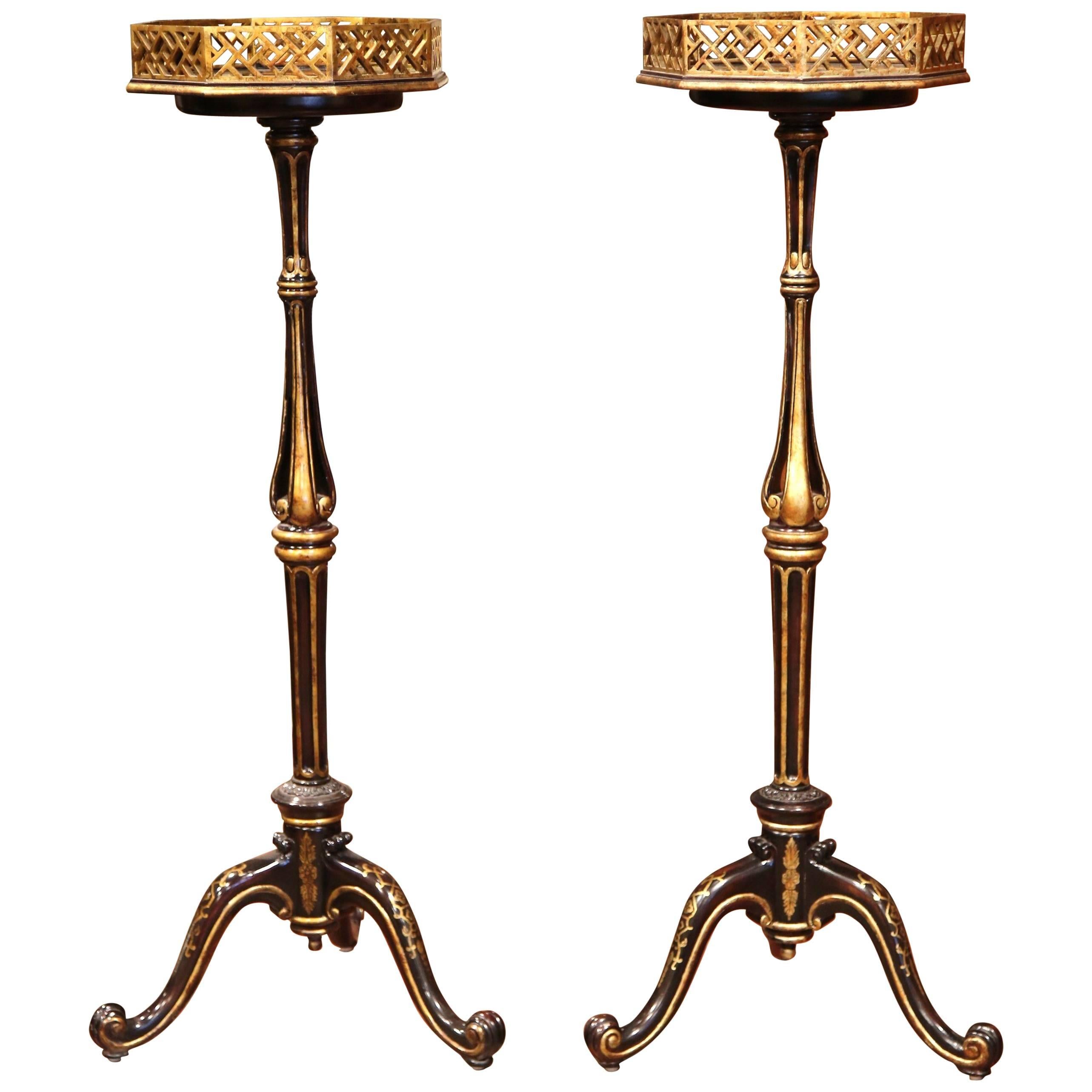 Pair of Tall Mid-20th Century French Painted with Gilt Pedestal Plant Stands
