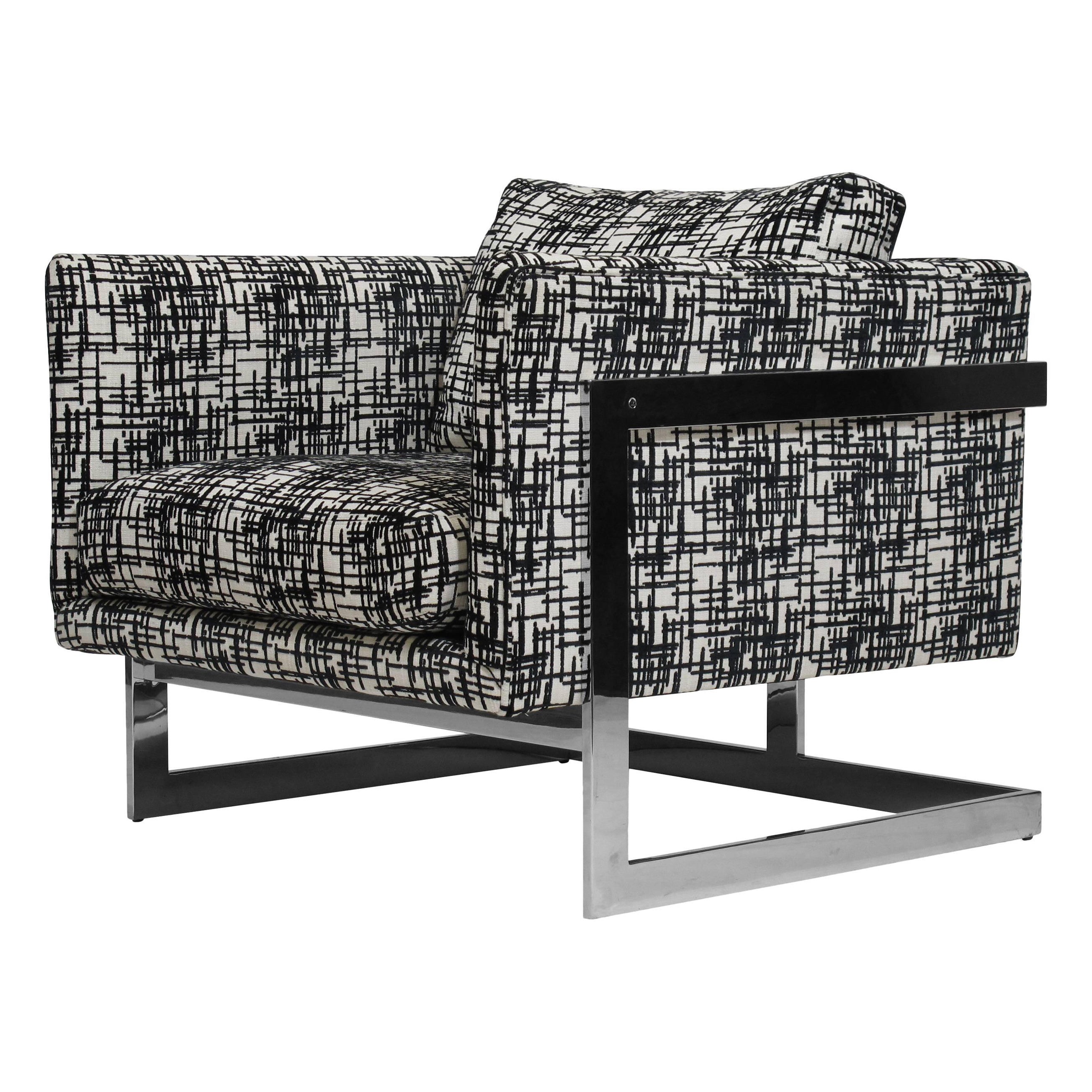 Milo Baughman for Thayer Coggin T-Back Chrome Lounge Chair For Sale