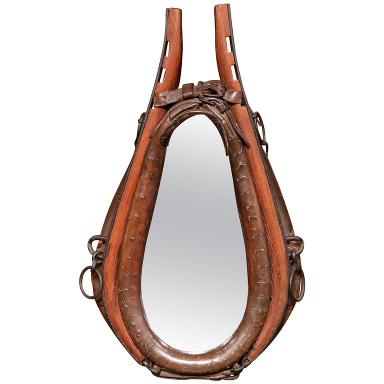 19th Century French Leather Horse Collar Converted into Wall Mirror For