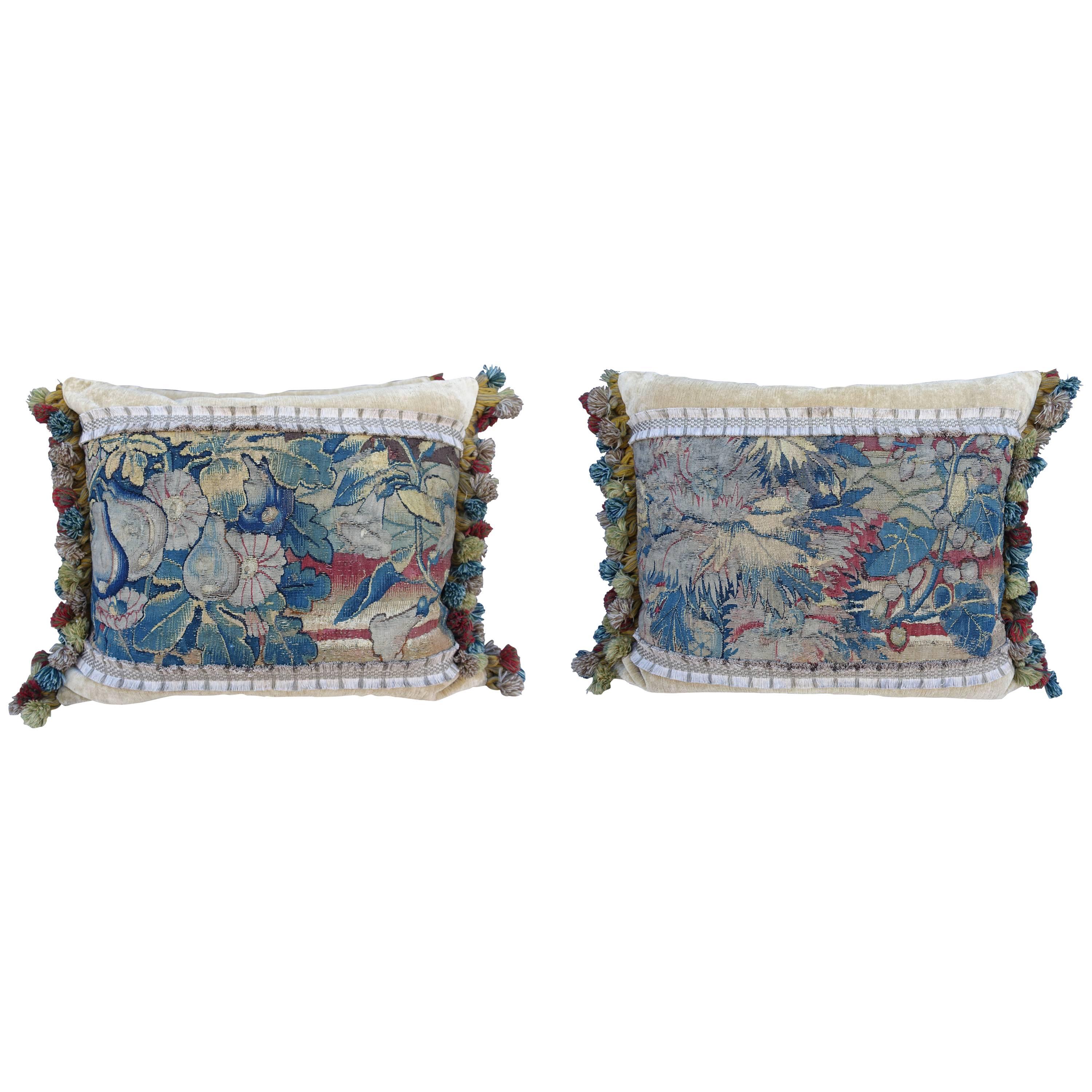18th Century Tapestry Pillows, Pair